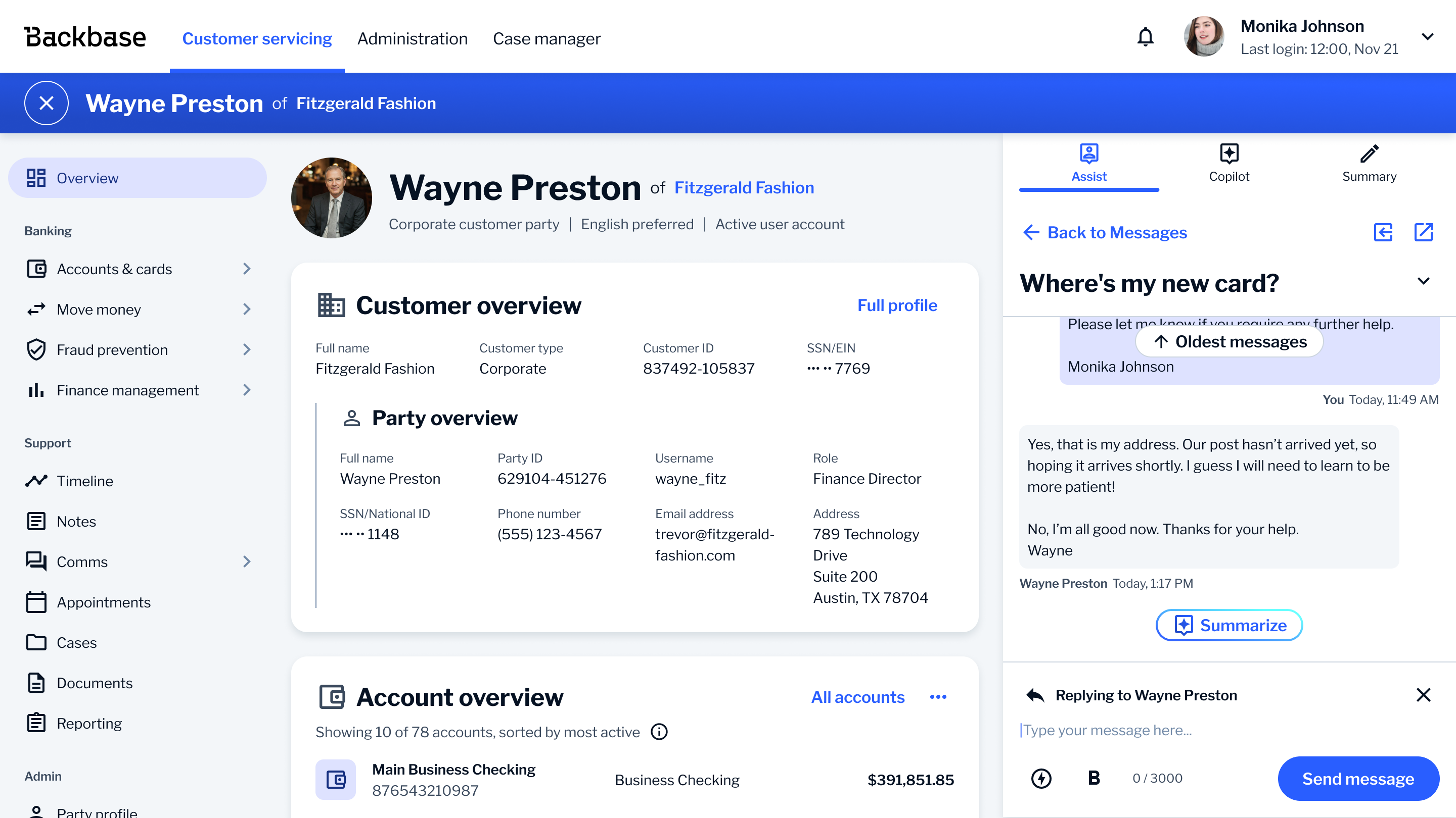 Current digital agent platform showing an evolved interface with customer profile information, proactive messaging capabilities, and expanded functionality for wealth and commercial servicing across multiple banking domains